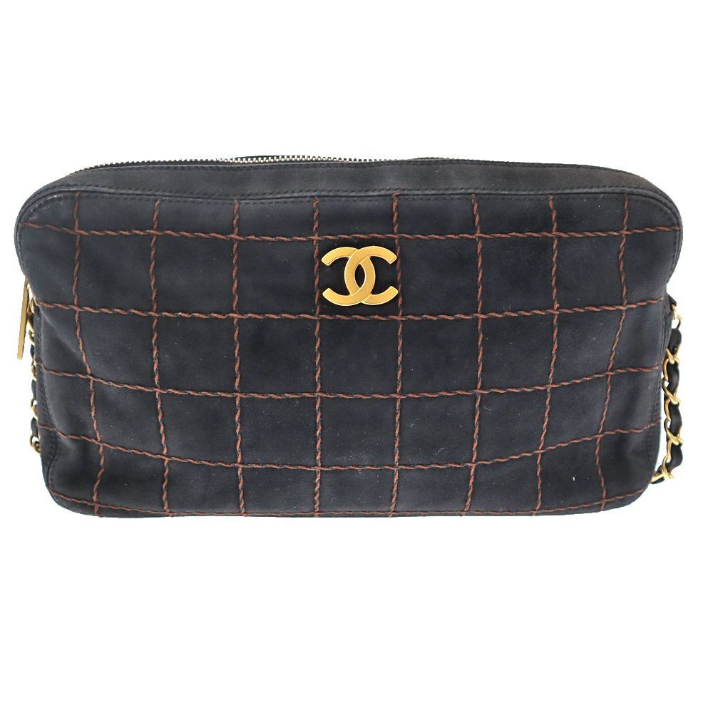 Wild Stitch Chocolate Bar Chain  Leather Black Brown Strap Matte Gold